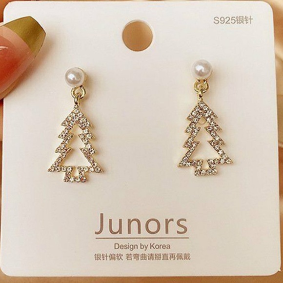 Silver Plated Christmas Tree Shimmering Zircon Dangle Earrings - Picture 4 of 6